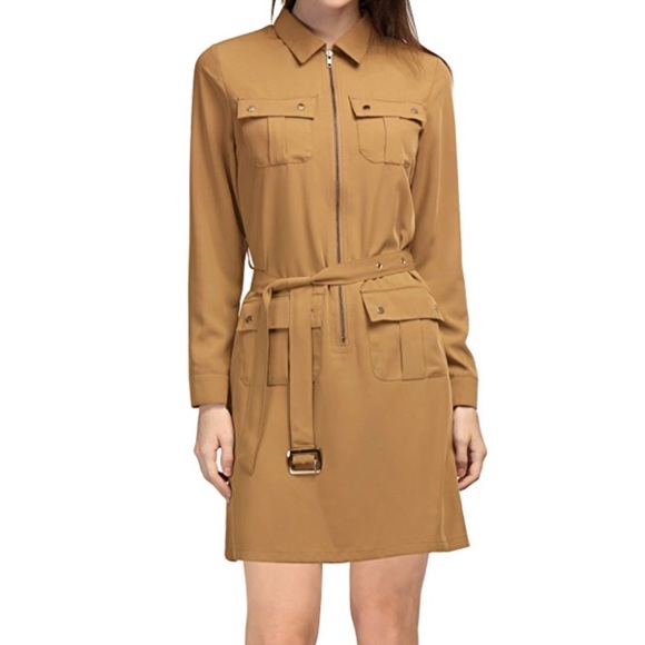 Cargo Utility Pockets Zip Up Belted Shirt Dress - Picture 5 of 8